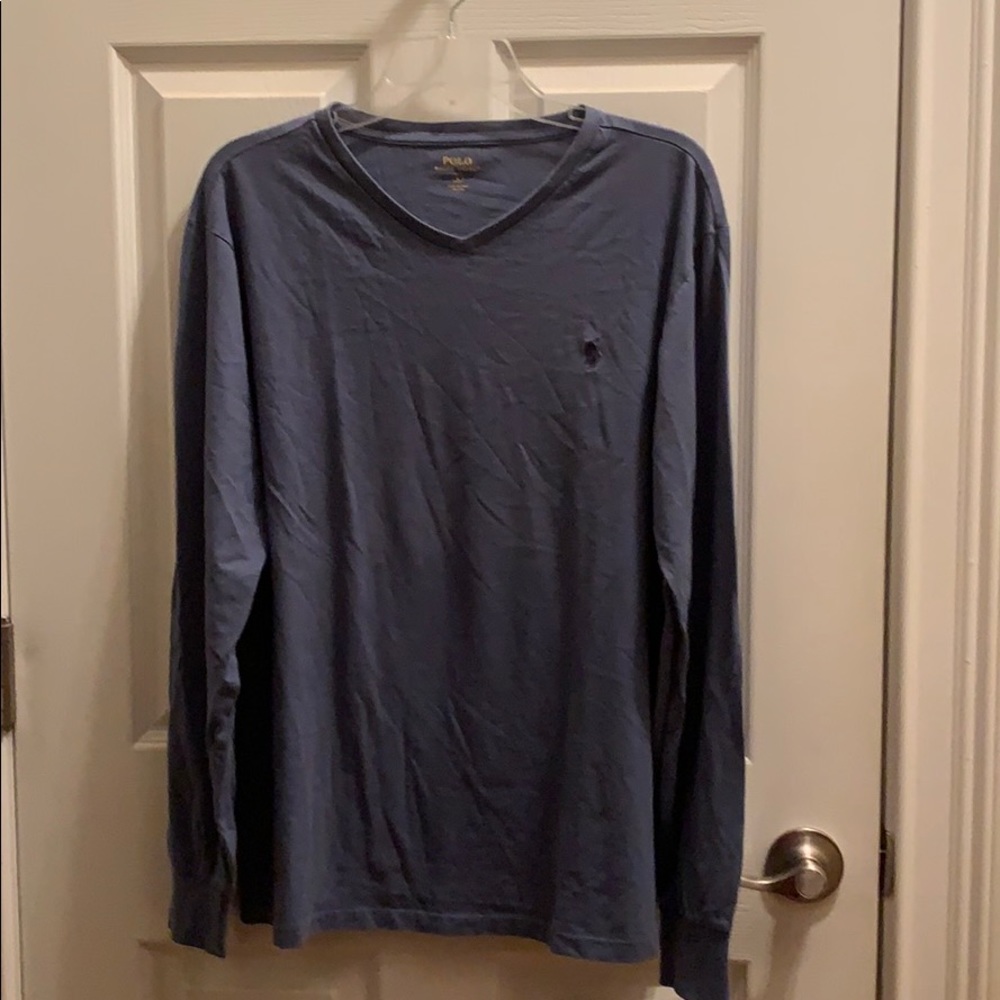 Men’s Long Sleeve Polo T-shirt Large Blue Large